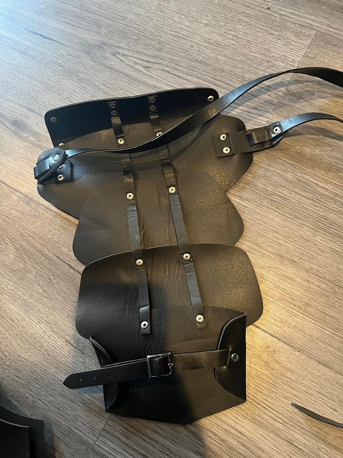 Black Leather Cosplay Armor Vest with Arm Guards - Open Box Quality