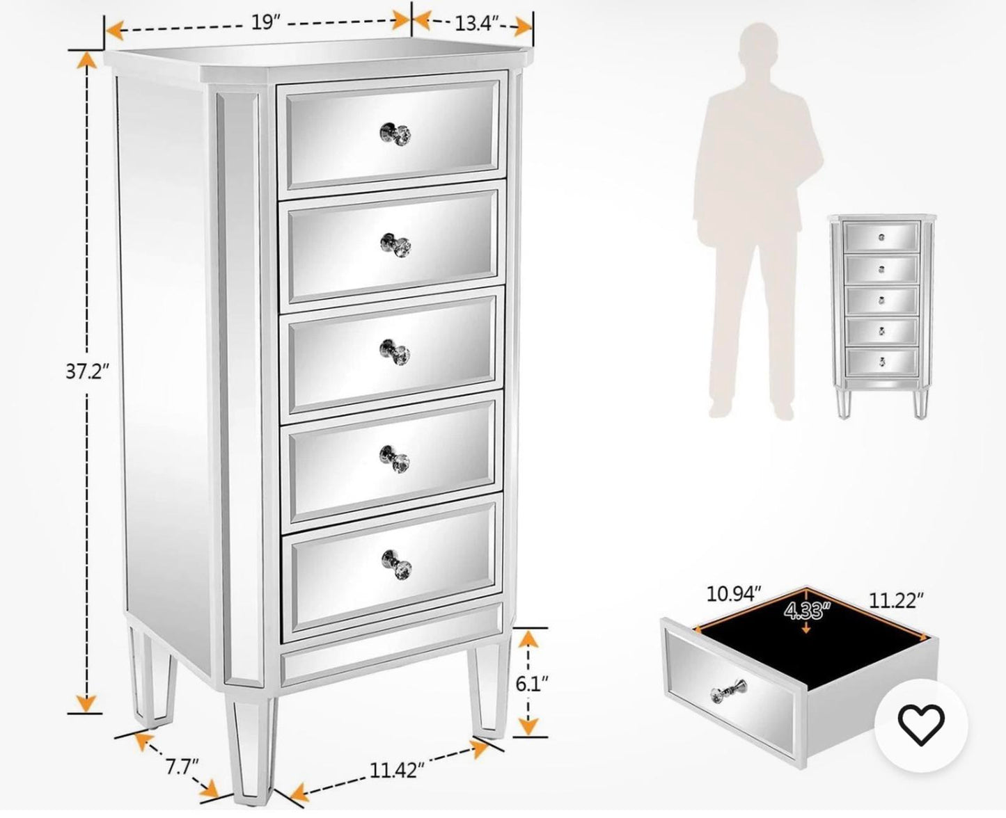 Vingli Mirrored 5-Drawer Cabinet - Chic Storage Solution