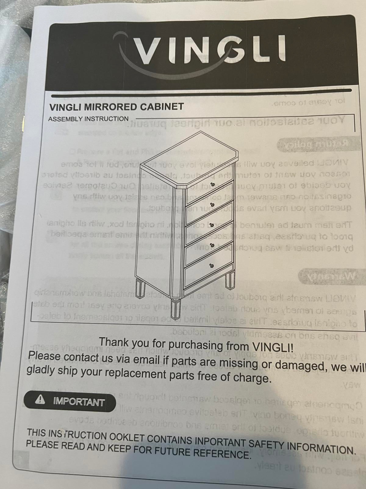 Vingli Mirrored 5-Drawer Cabinet - Chic Storage Solution