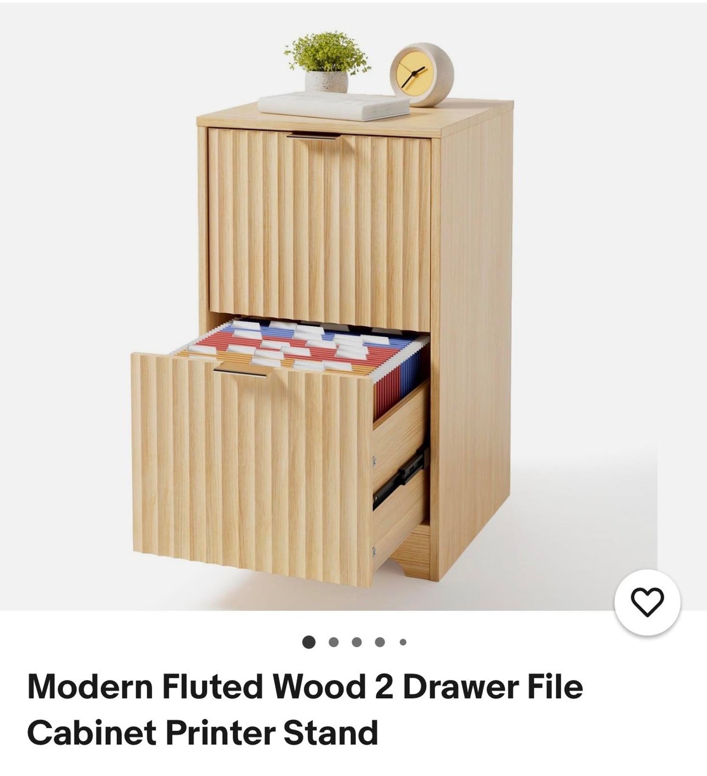 Modern Fluted Wood 2 Drawer File Cabinet Printer Stand