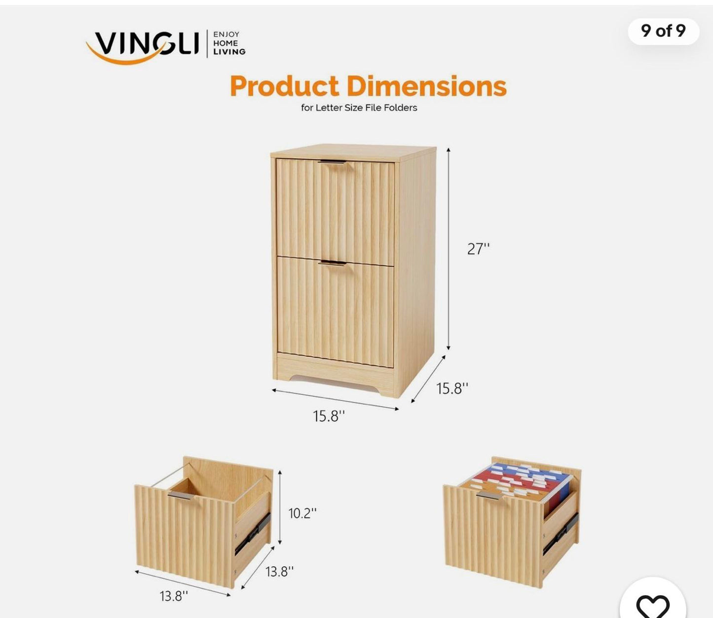 Modern Fluted Wood 2 Drawer File Cabinet Printer Stand