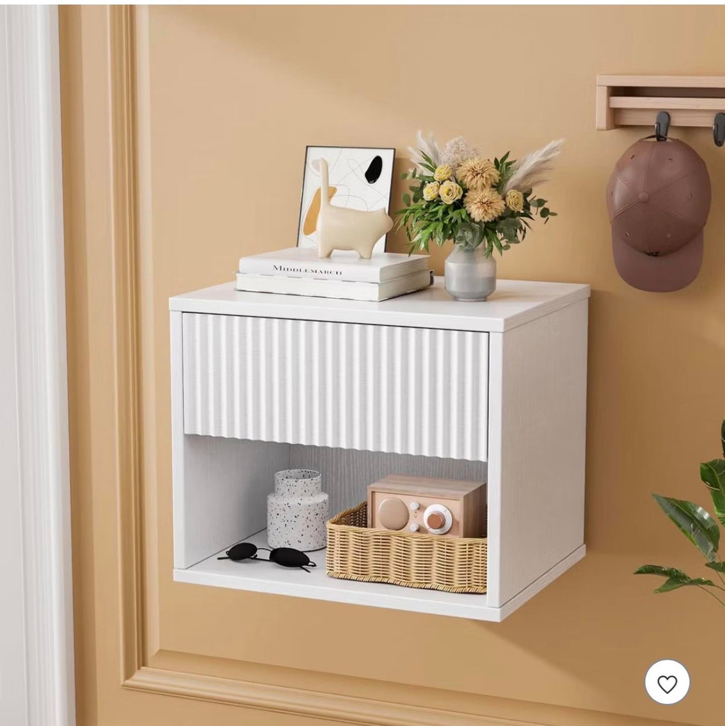 VINGLI Modern Chic Fluted Wall Mounted Nightstand - White