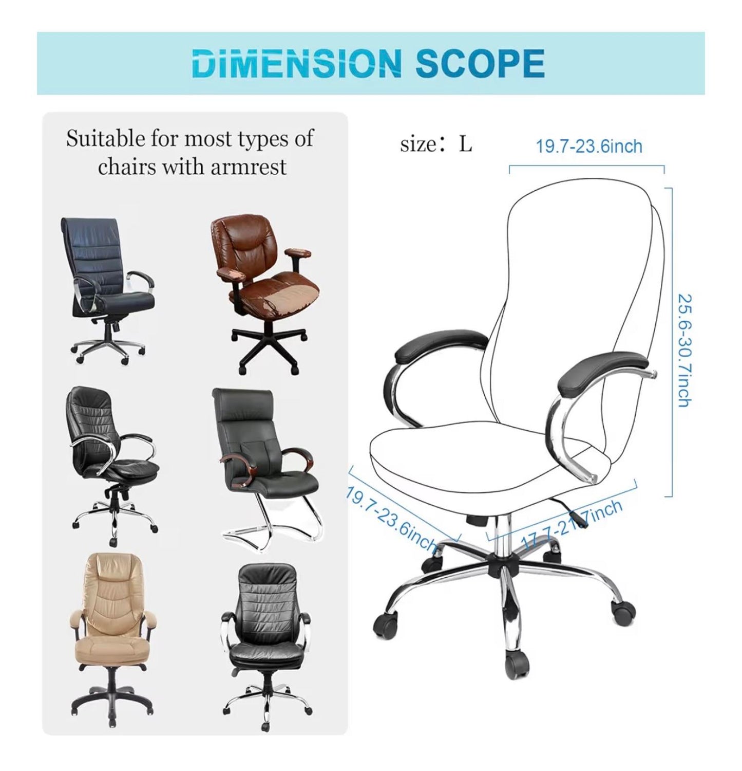 Tatuo 3 Pcs Computer Office Chair Cover Set - Black Waffle Texture, Size L