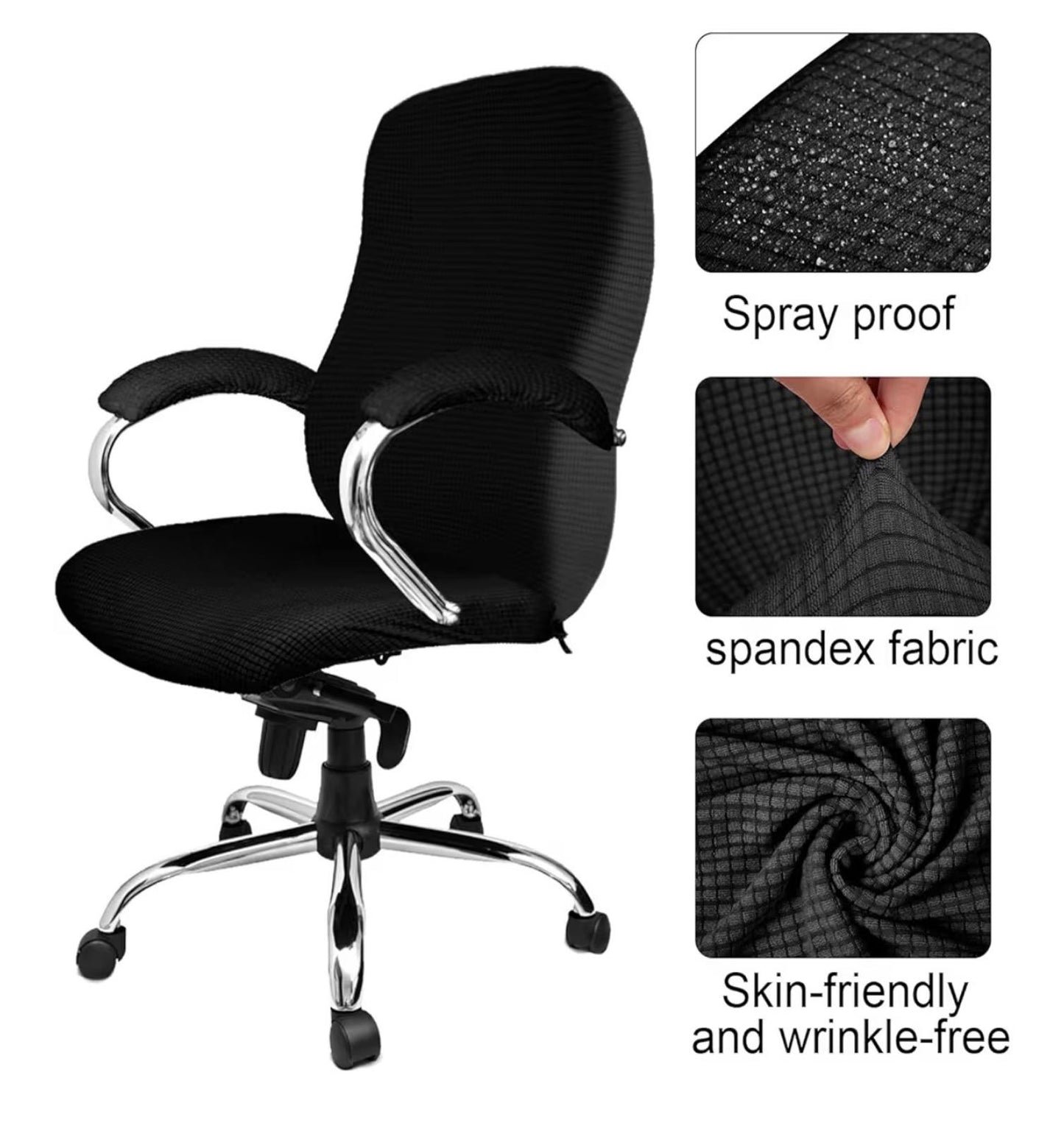 Tatuo 3 Pcs Computer Office Chair Cover Set - Black Waffle Texture, Size L