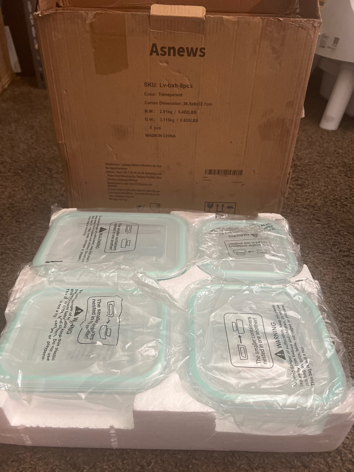 Asnews Glass Food Storage Bowls with Lids - 8 Piece Set, Transparent