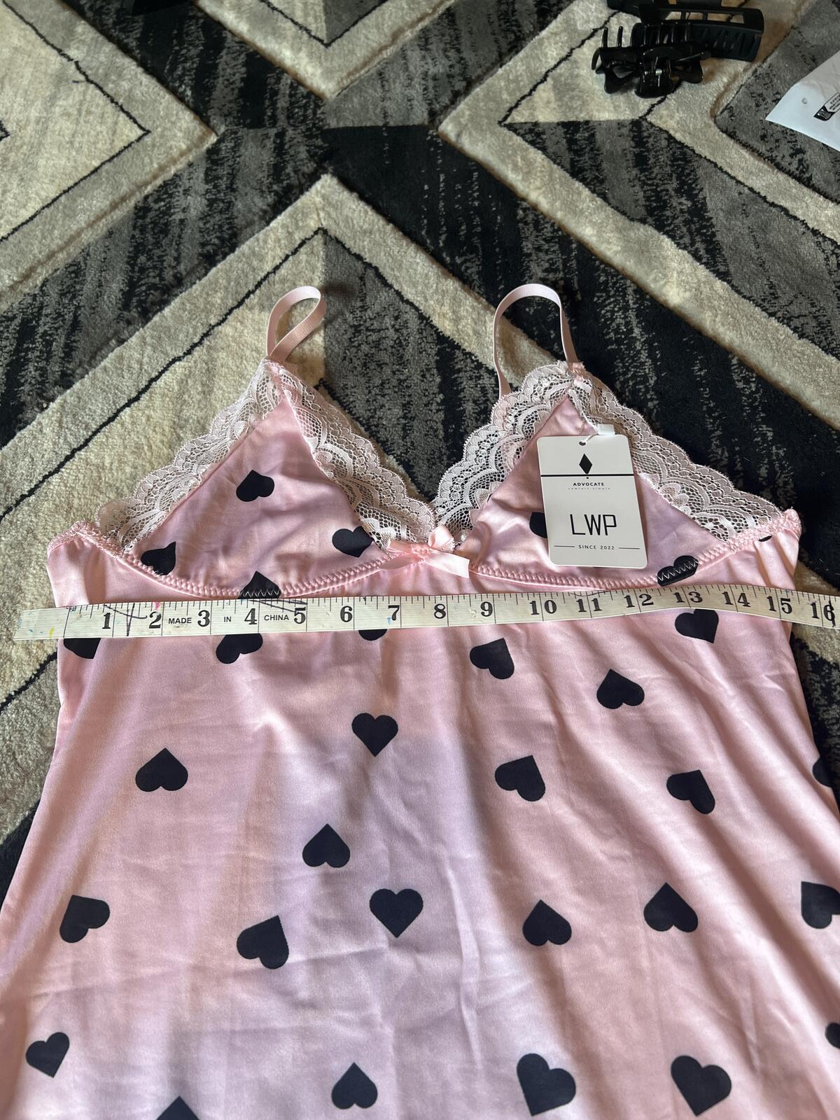 Ambrielle Pink Heart Print Lace Trim Chemise Nightgown