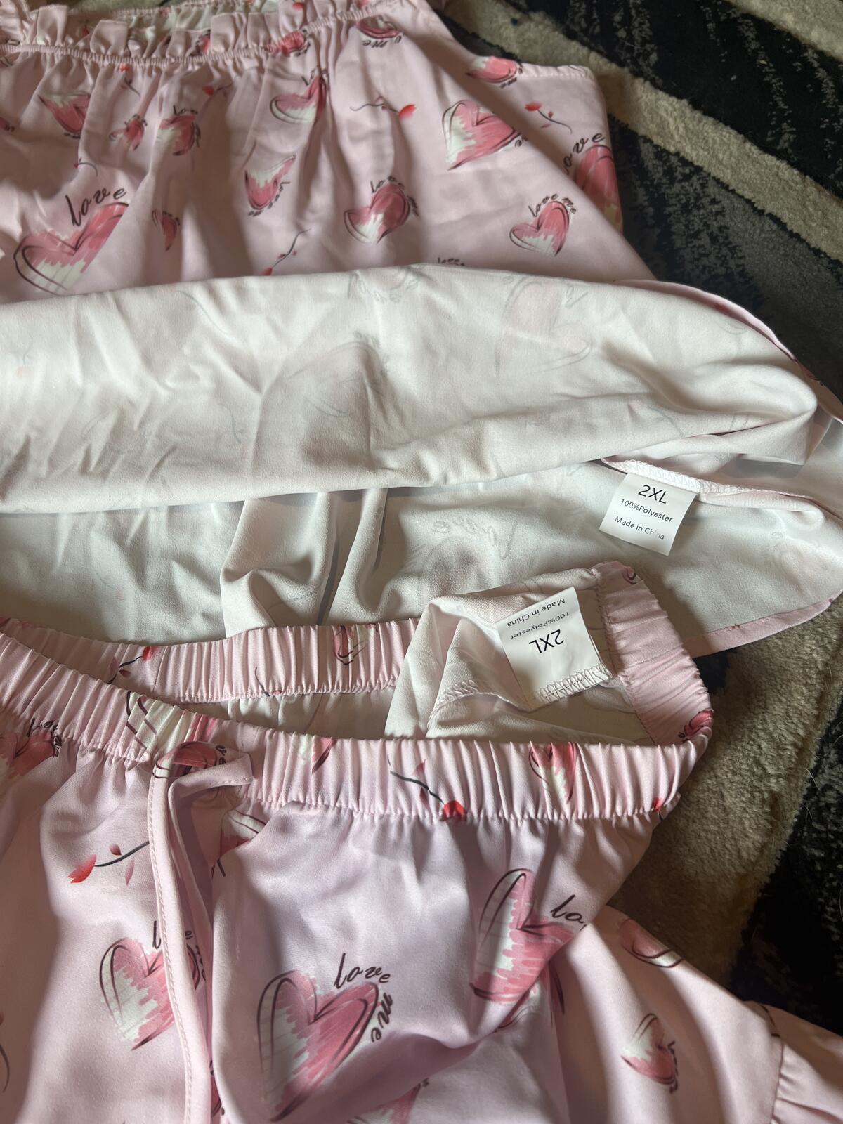 Pink Heart Print Ruffle Trim Pajama Set Size XXL