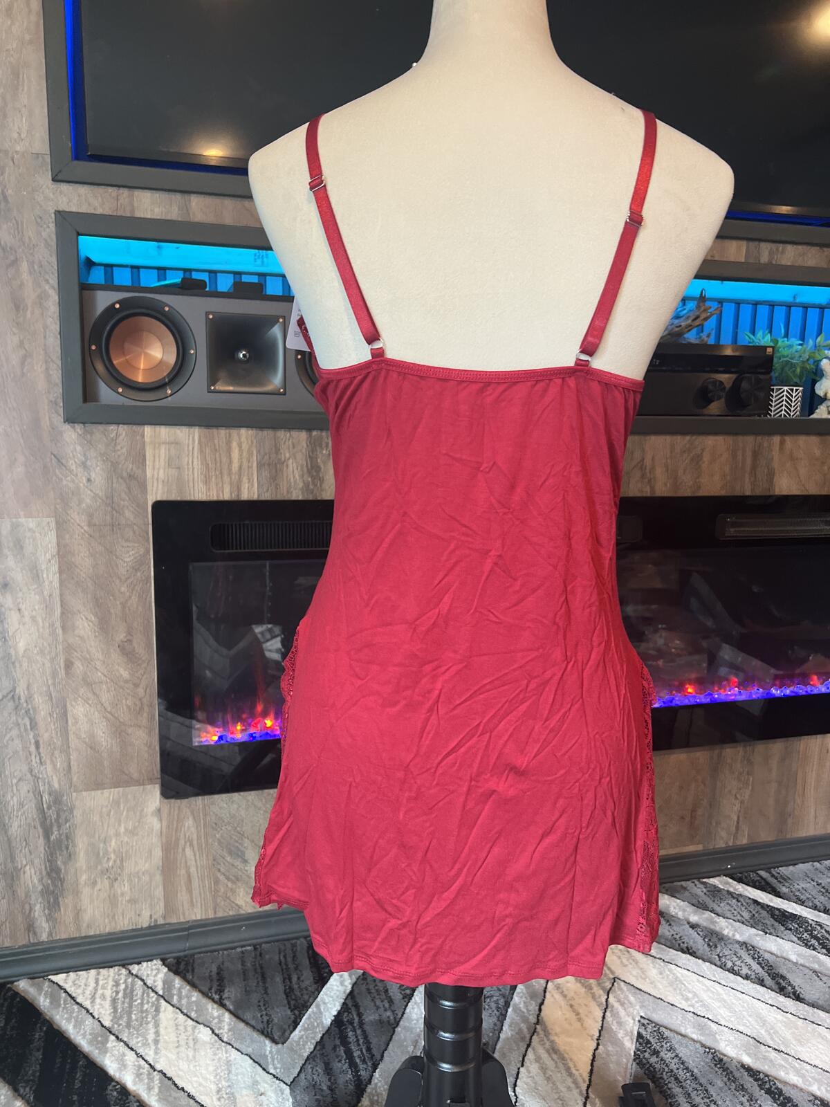 LWP Red Lace Trim Chemise Nightgown