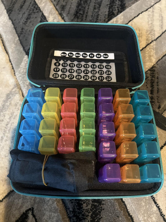 Weekly Pill Organizer with AM/PM Compartments and Day/Date Stickers