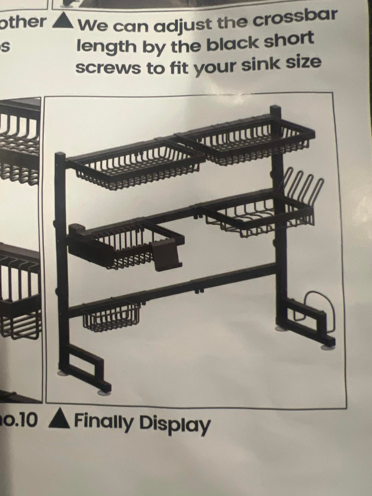Open Box Adjustable Black Metal Sink Dish Organizer Rack