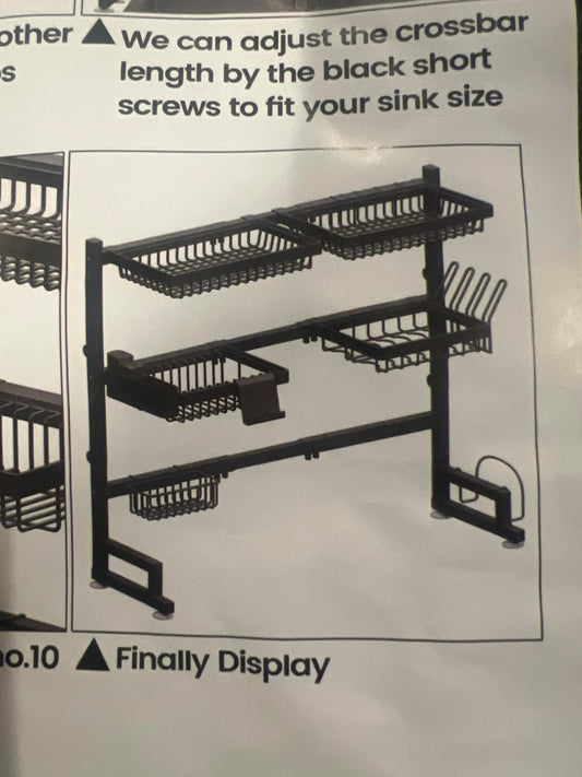Open Box Adjustable Black Metal Sink Dish Organizer Rack