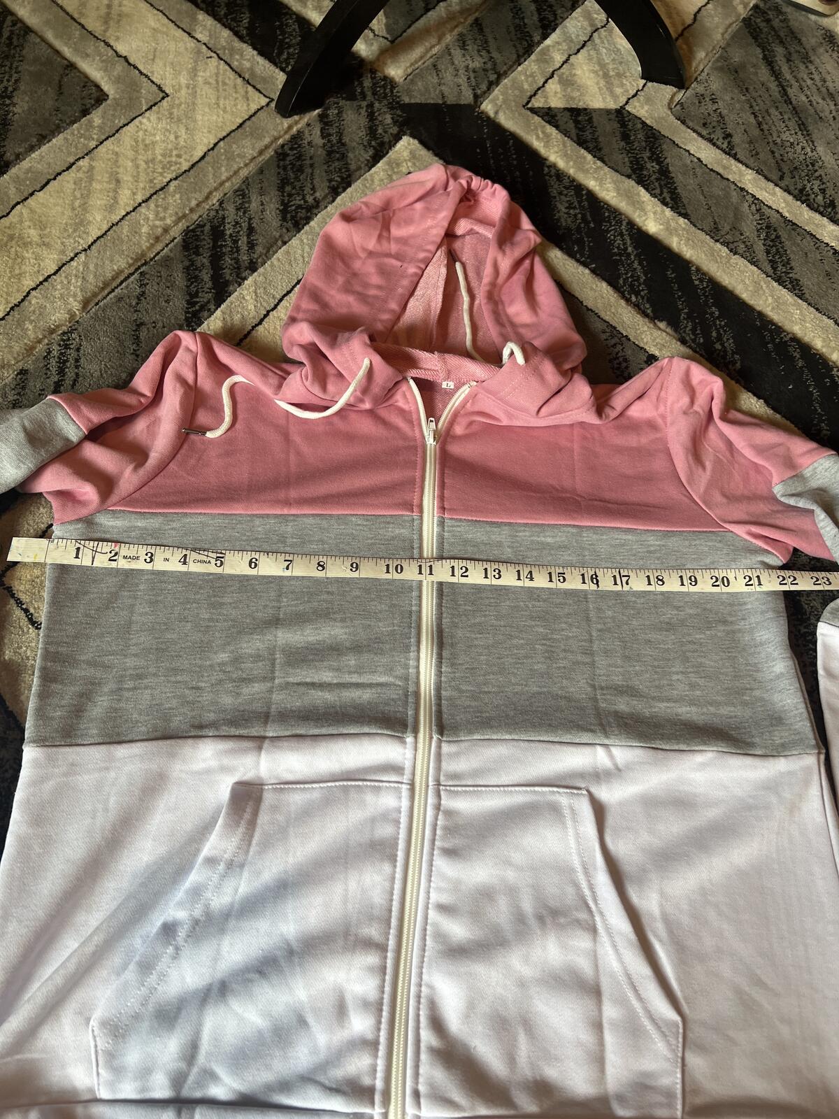 Color Block Zip-Up Hoodie Jacket - Size Large