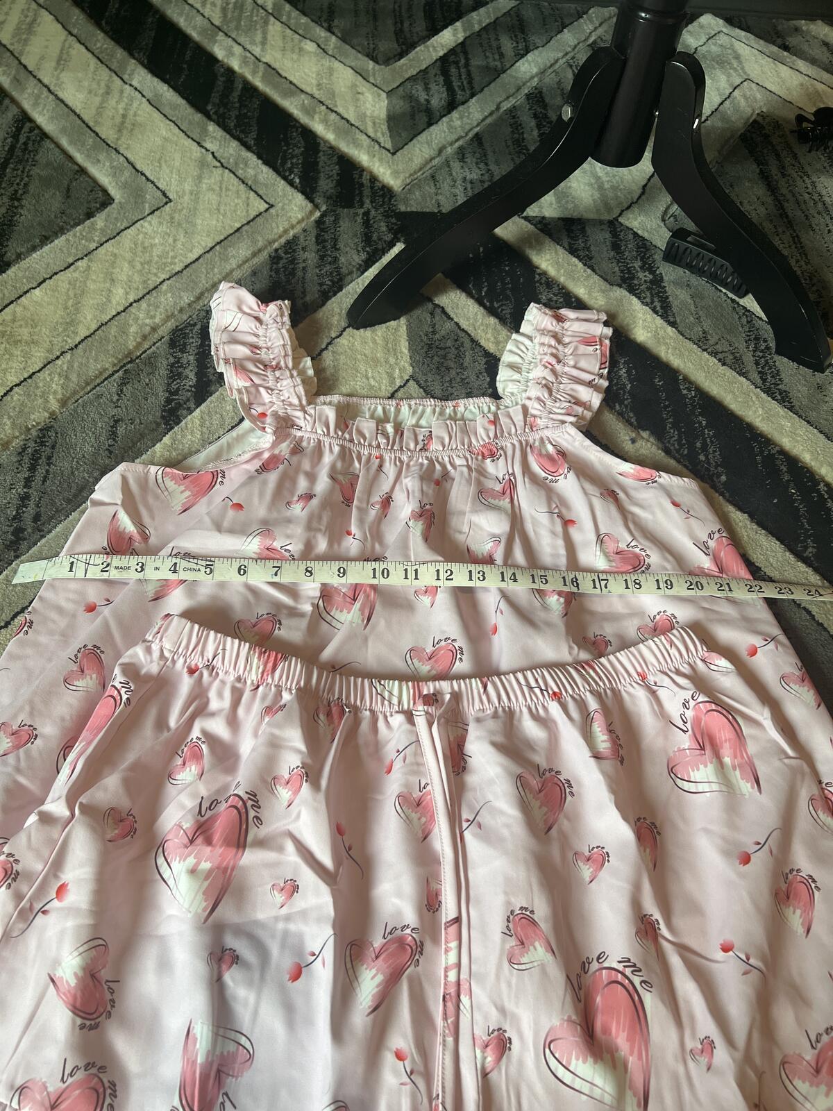 Pink Heart Print Ruffle Trim Pajama Set Size XXL