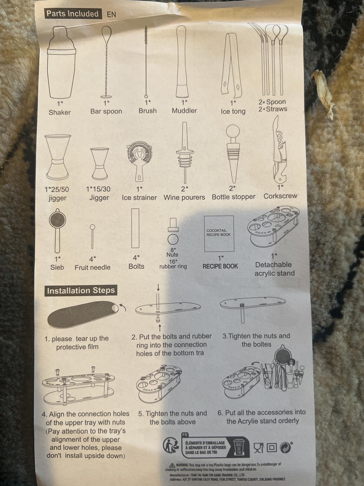 Complete Cocktail Shaker Set with Accessories and Acrylic Stand