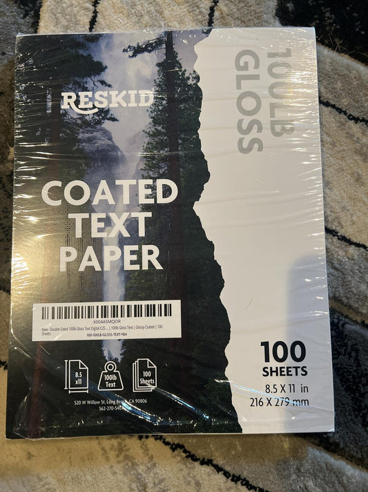 Reskid Coated Text Paper 100lb Gloss 8.5 x 11 Inches 100 Sheets
