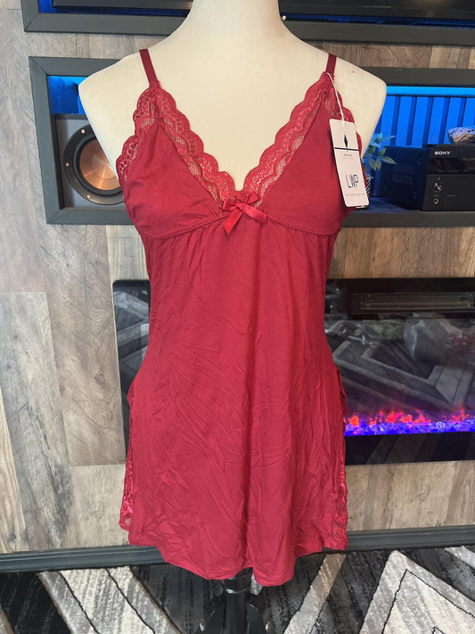 LWP Red Lace Trim Chemise Nightgown