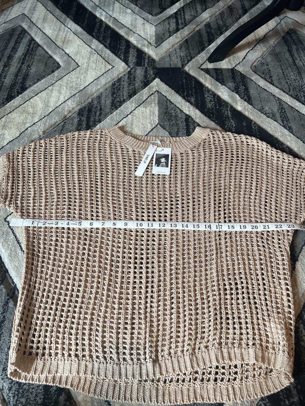 Shine Up Beige Open Knit Sweater Top, Size M