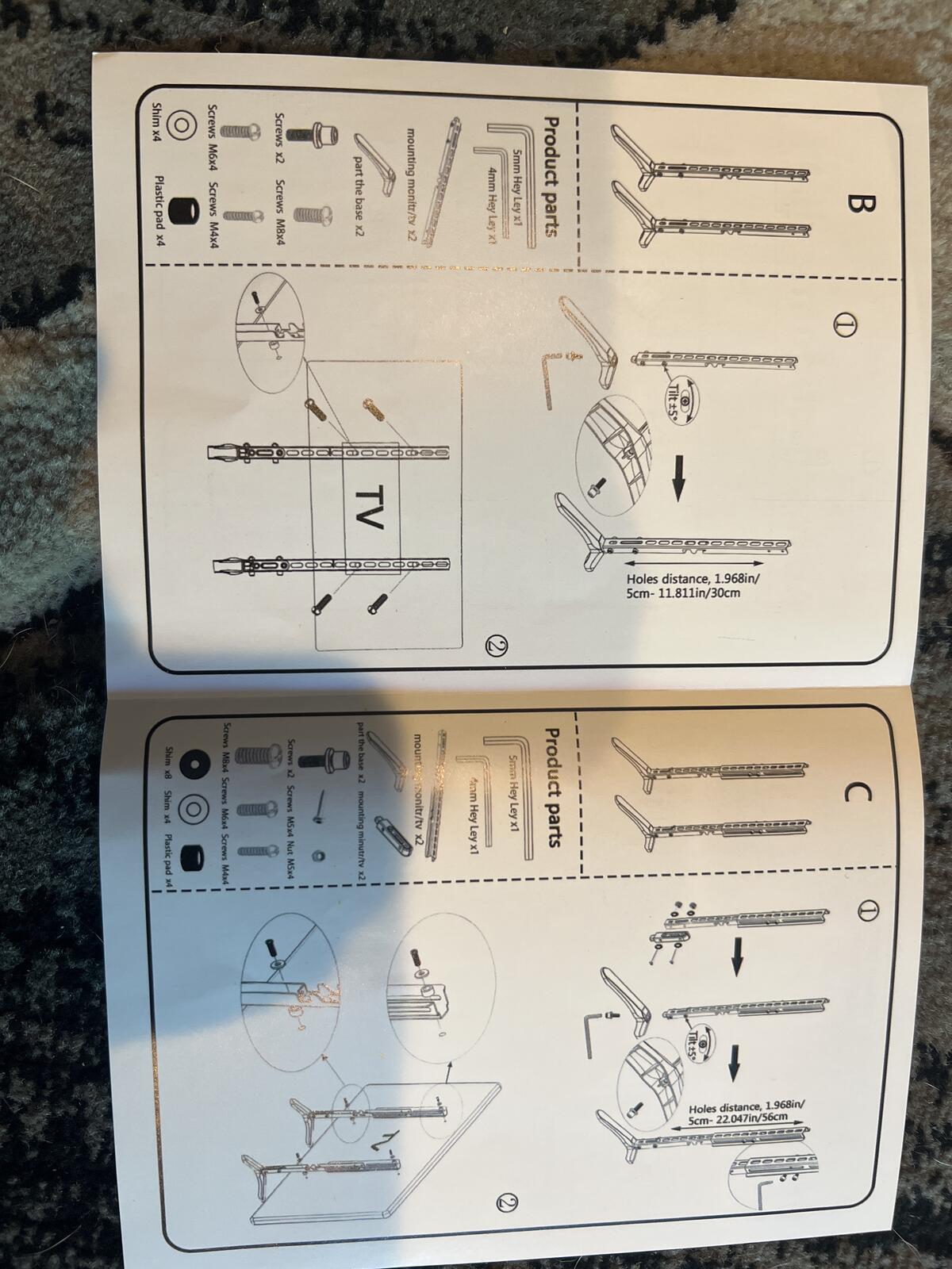 Adjustable TV Stand Legs Mounting Base Kit with Screws and Hex Key