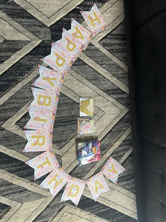 Birthday Party Decoration Set with Butterfly Stickers and Toppers