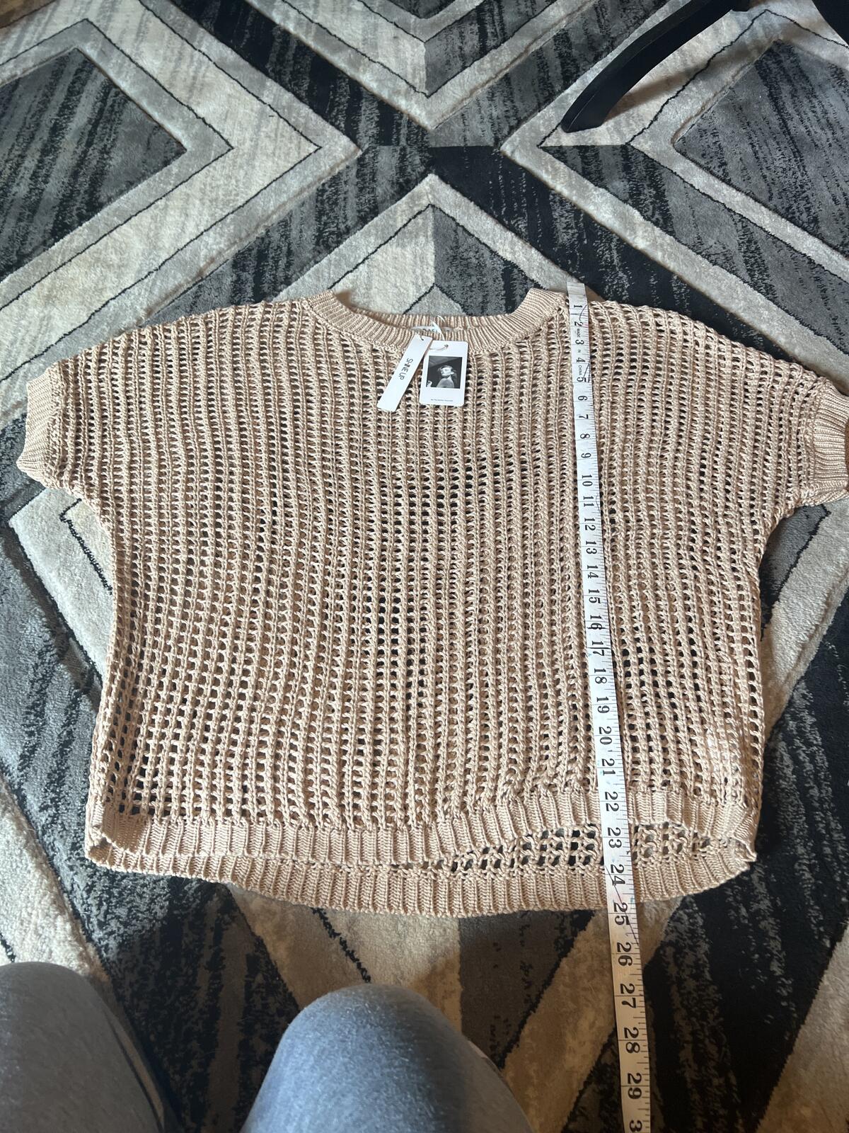 Shine Up Beige Open Knit Sweater Top, Size M