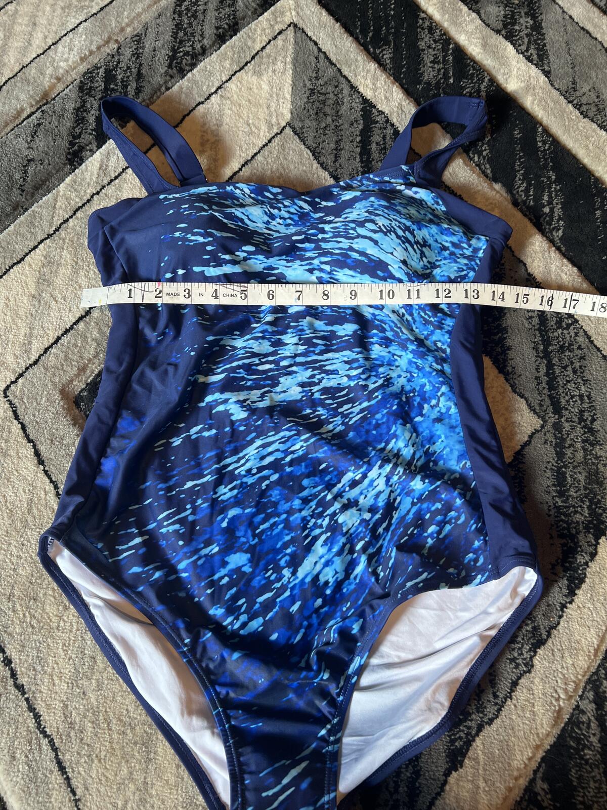 Women's Blue Patterned One-Piece Swimsuit Size L
