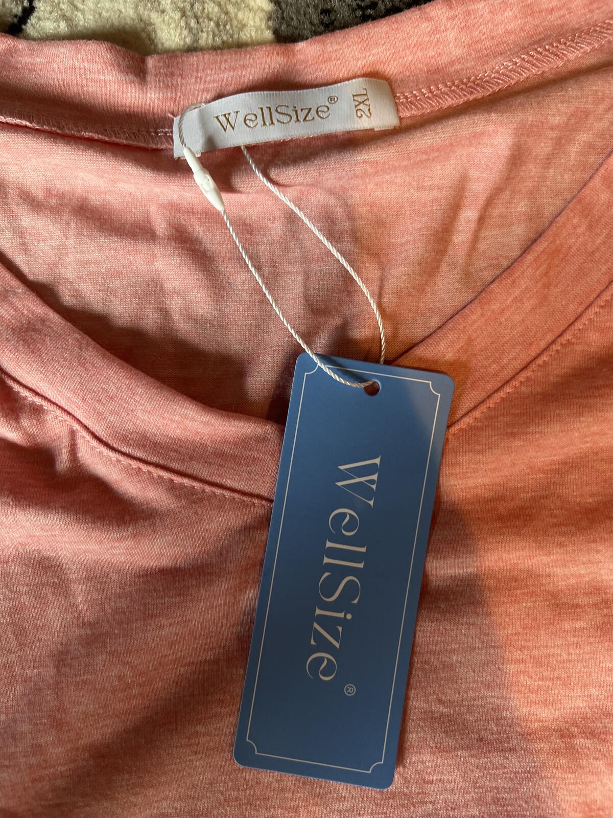 WellSize Pink V-Neck Top with Eyelet Sleeve Detail Size 2X