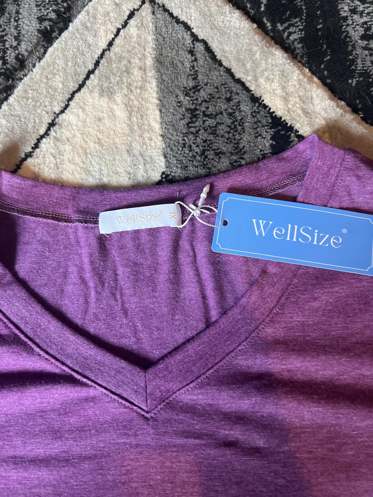 WellSize Purple V-Neck Top with Lace Sleeve Detail