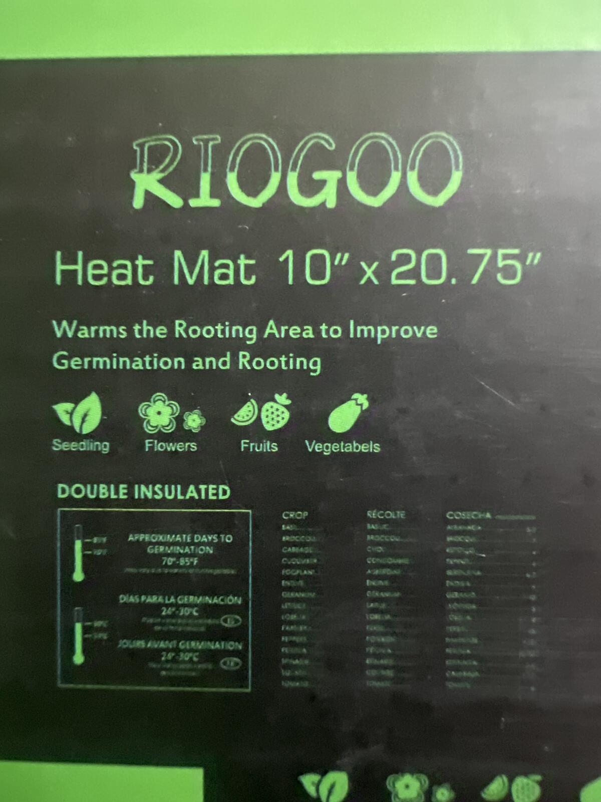 Riogoo Seedling Heat Mat 10" x 20.75" - Seed Starting Propagation Mat