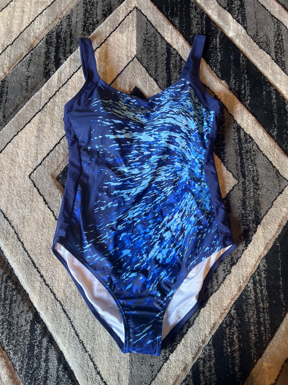 Women's Blue Patterned One-Piece Swimsuit Size L