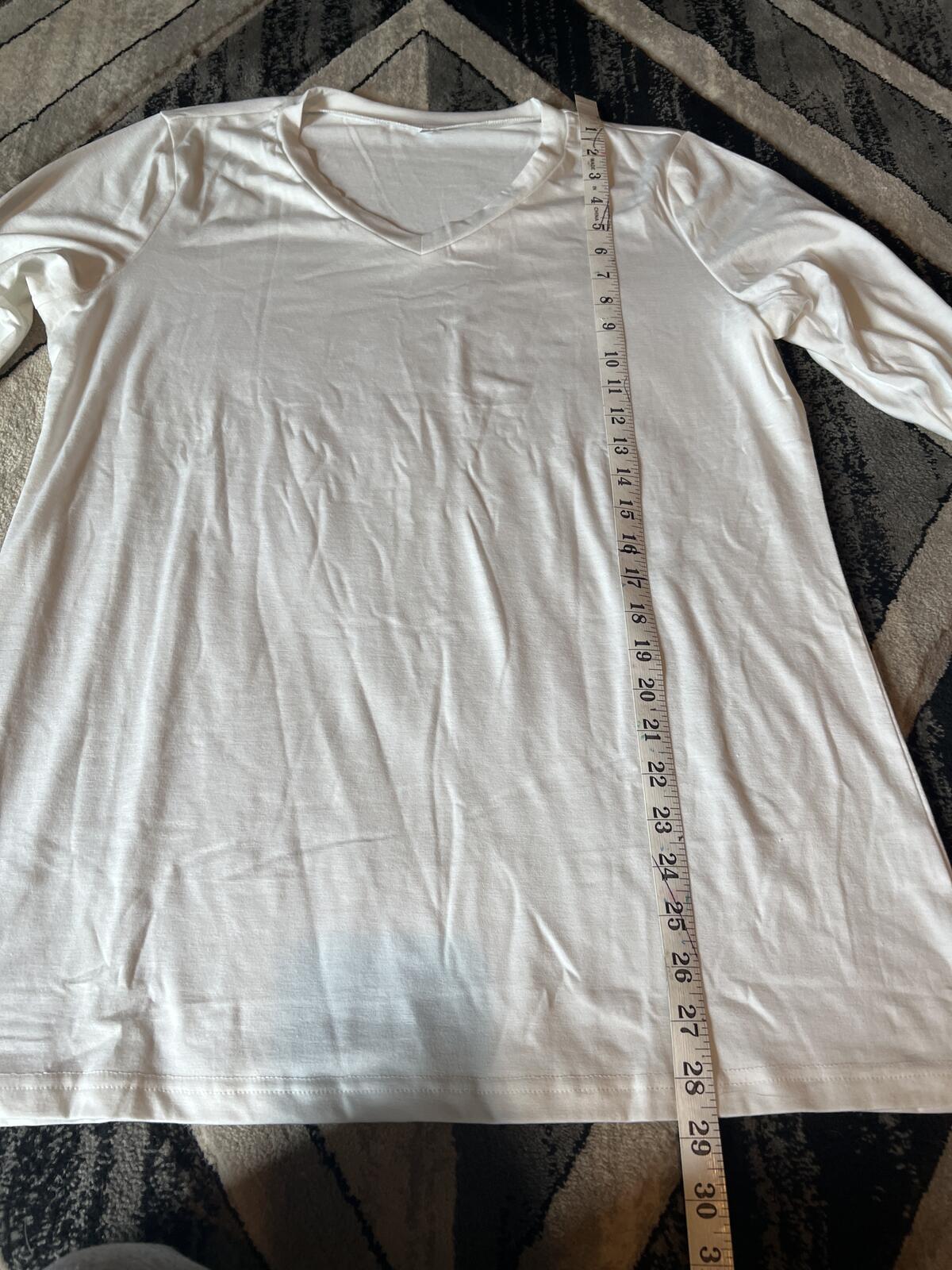 White V-Neck Long Sleeve Shirt XL