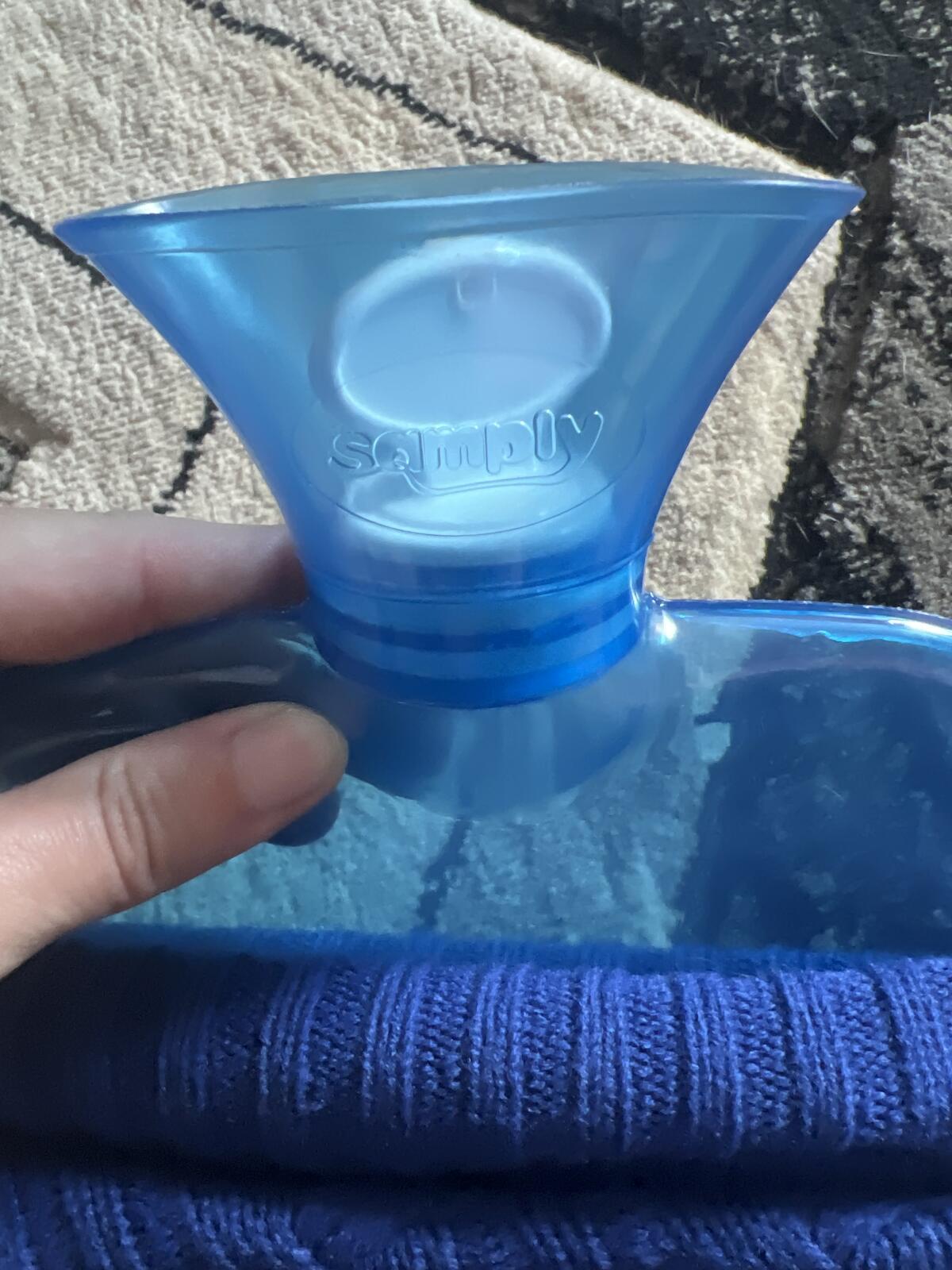 Samply Hot Water Bottle with Blue Knotted Cover