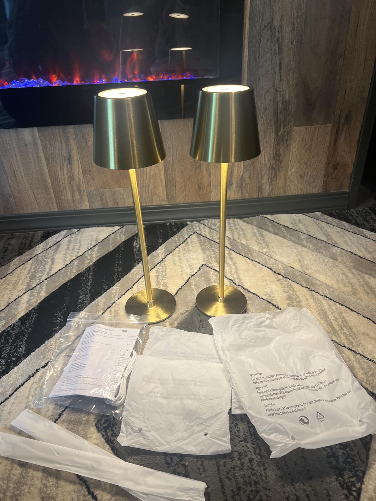 Pair of Modern Gold Tone Table Lamps with Touch On/Off