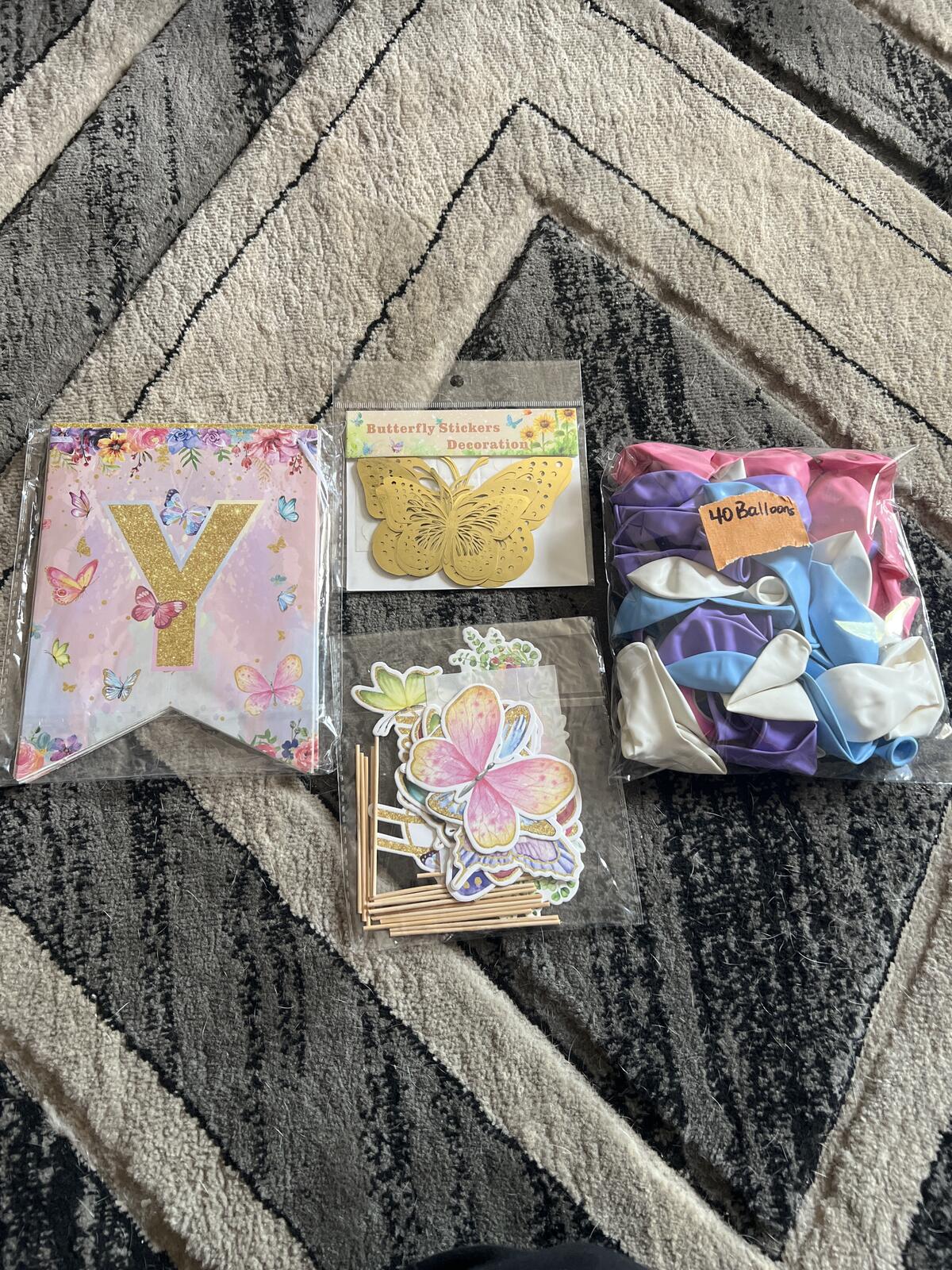 Birthday Party Decoration Set with Butterfly Stickers and Toppers