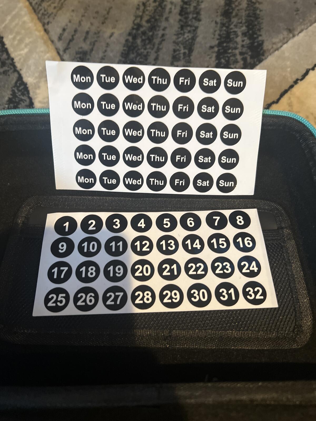 Weekly Pill Organizer with AM/PM Compartments and Day/Date Stickers