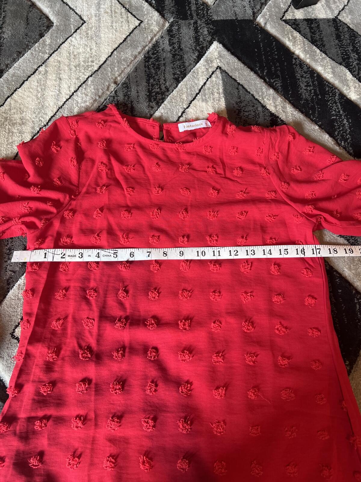 Fantaslook Red Textured Long Sleeve Top, Size Small