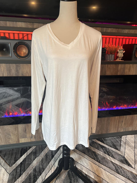 White V-Neck Long Sleeve Shirt XL