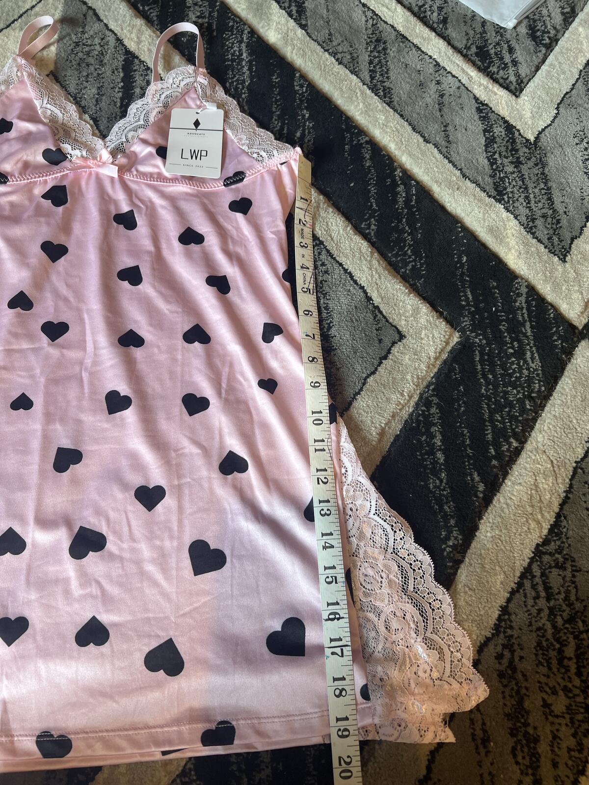 Ambrielle Pink Heart Print Lace Trim Chemise Nightgown