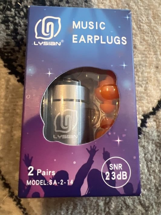 Lysian Music Earplugs Model SA-2-14 - 2 Pairs, 23dB Noise Reduction