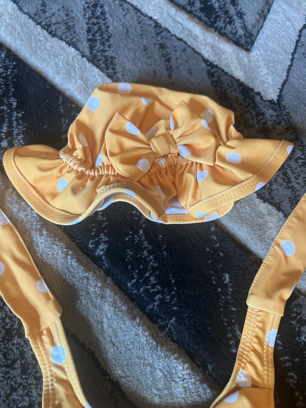 Yellow Polka Dot Toddler Swimsuit with Matching Hat  3-6 months