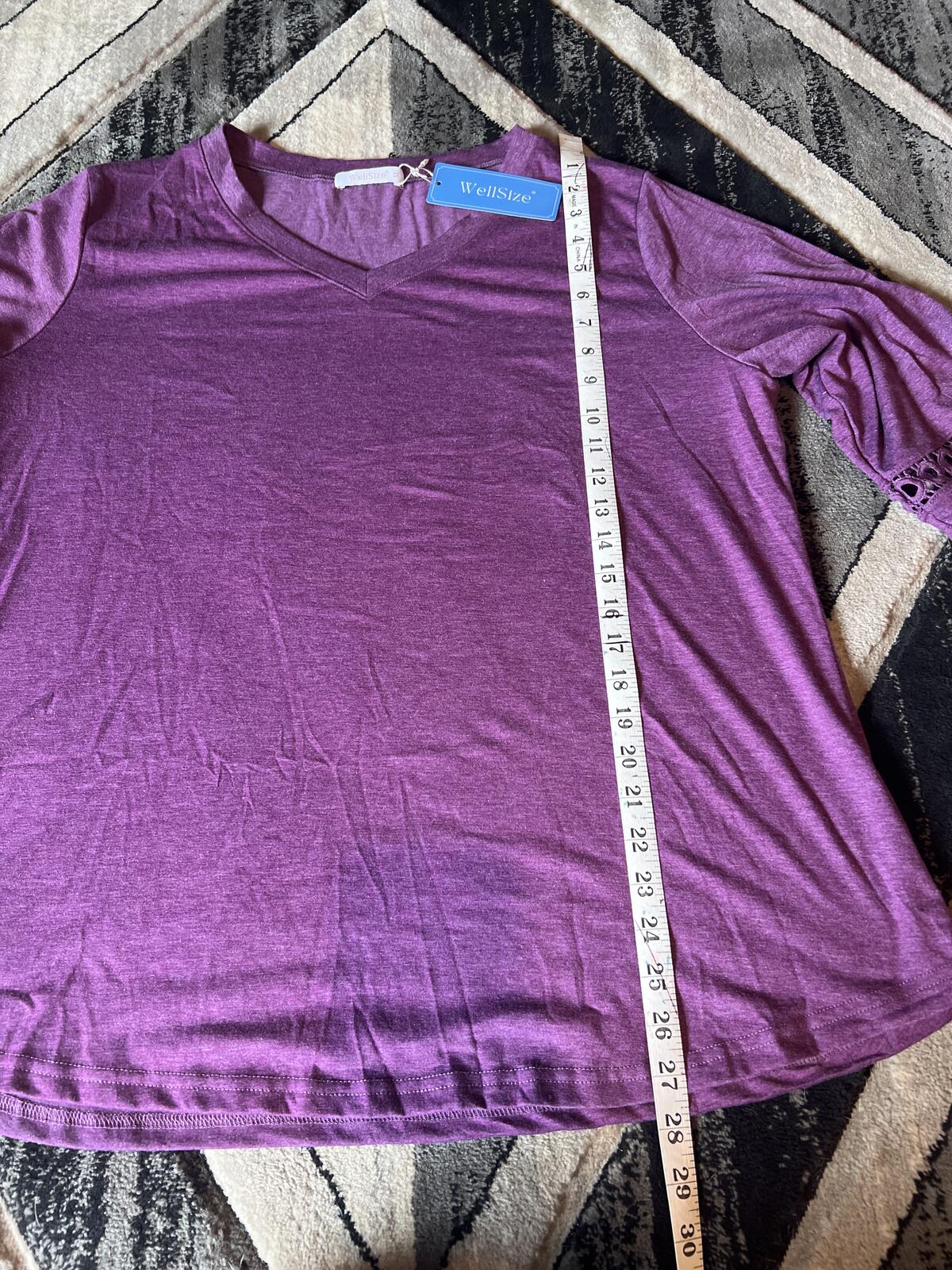 WellSize Purple V-Neck Top with Lace Sleeve Detail