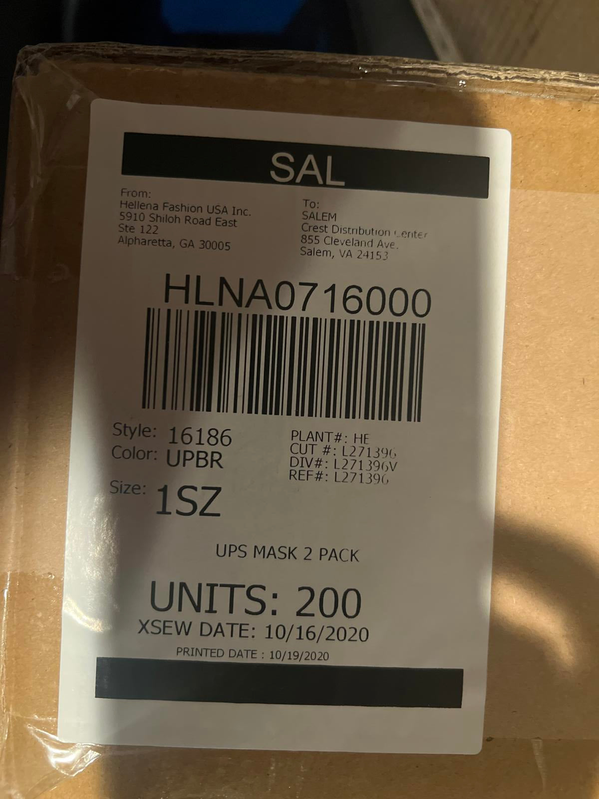 Reusable Non Medical Brown & Black Face Mask with Adjustable Ear Loops -200 pack