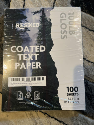Reskid Coated Text Paper 100lb Gloss 8.5 x 11 Inches 100 Sheets