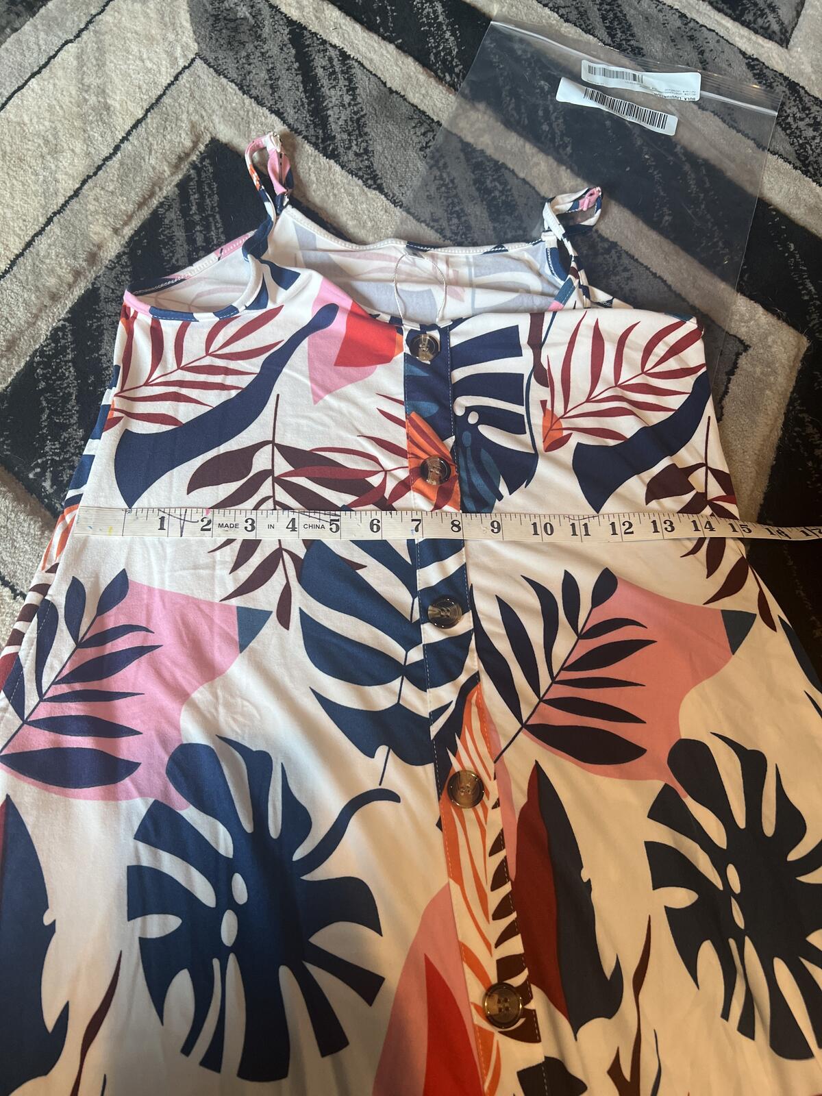 Women's Tropical Print Button Front Dress with Adjustable Straps - Size Small
