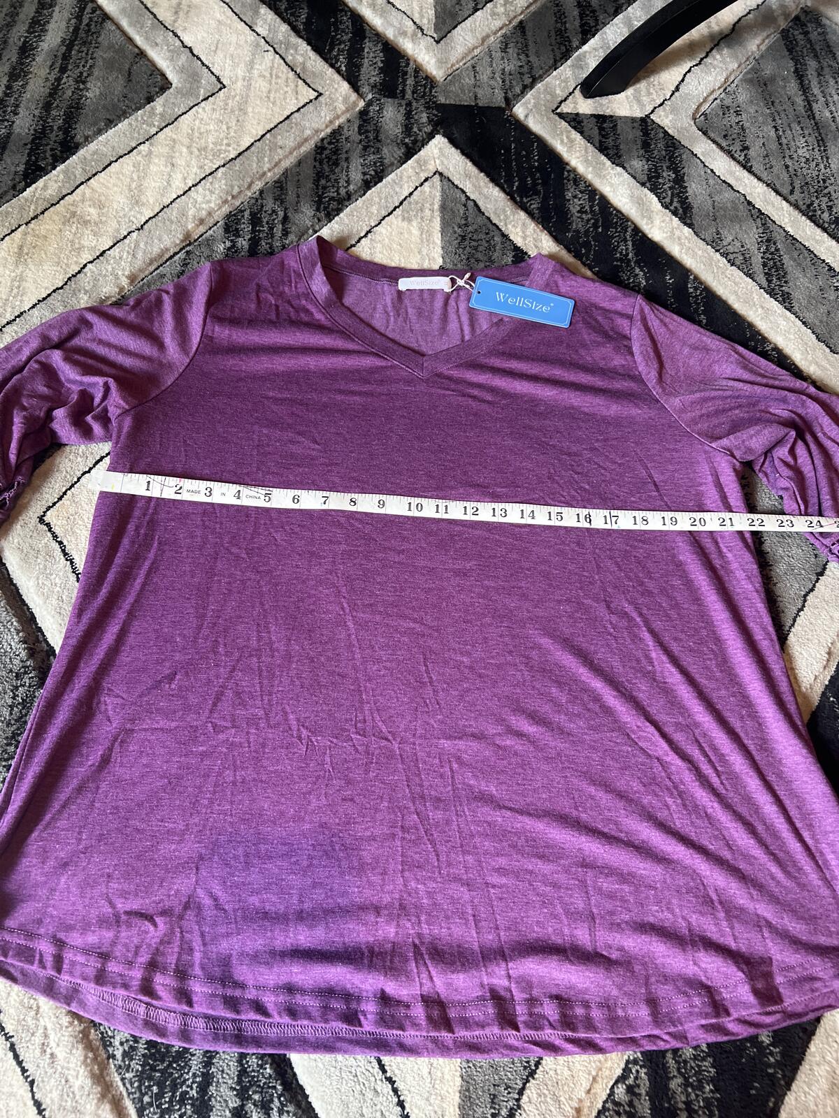WellSize Purple V-Neck Top with Lace Sleeve Detail
