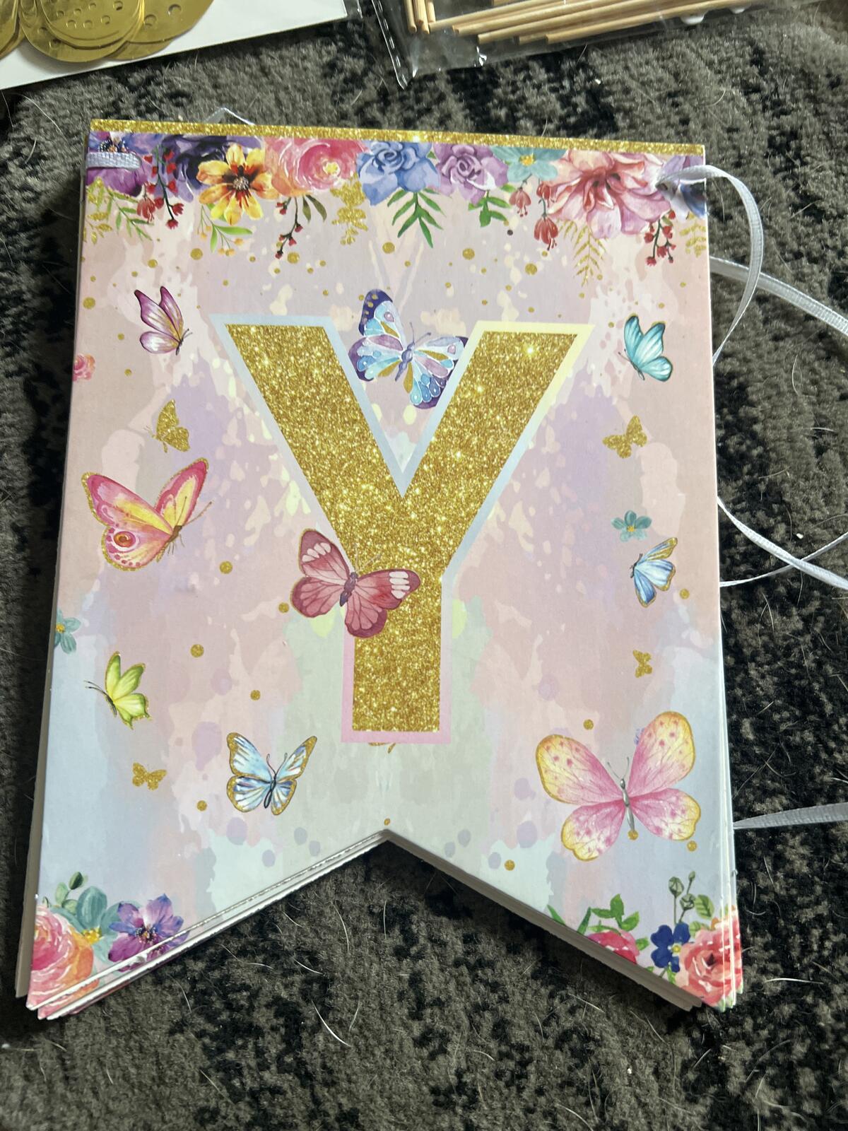 Birthday Party Decoration Set with Butterfly Stickers and Toppers