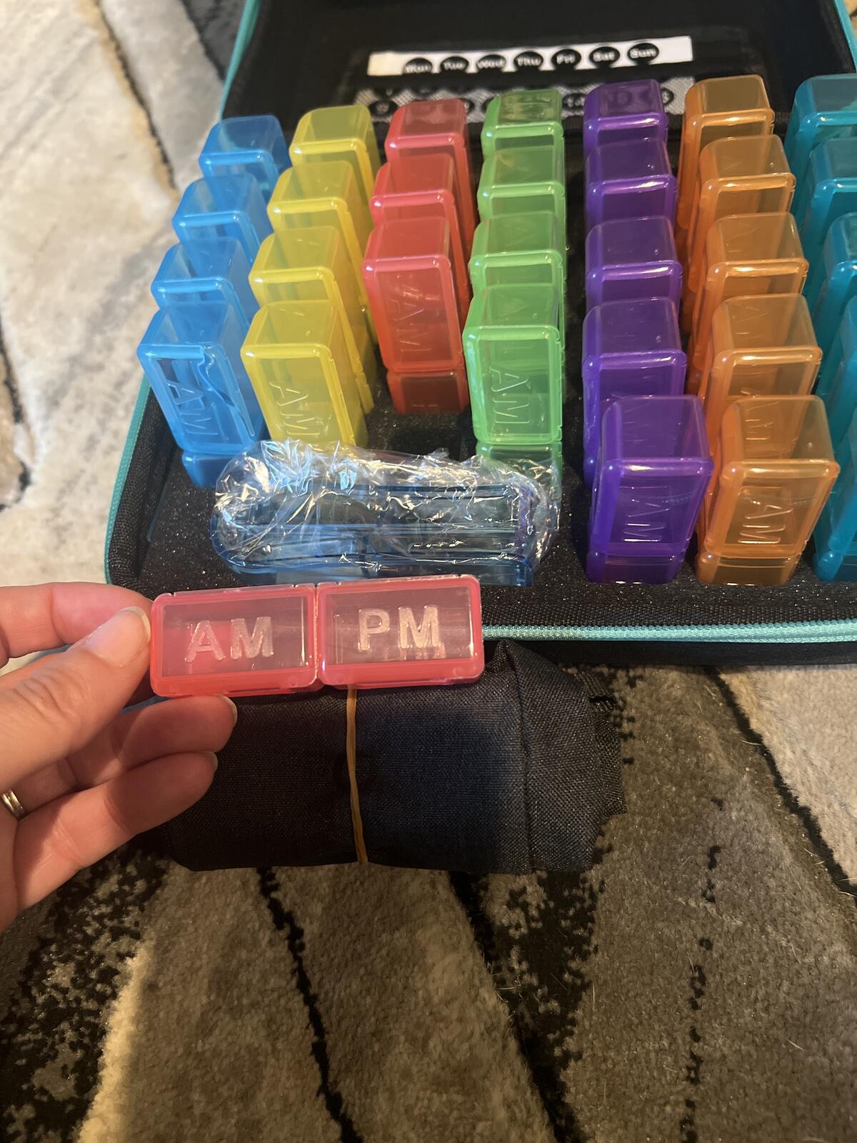 Weekly Pill Organizer with AM/PM Compartments and Day/Date Stickers