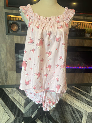 Pink Heart Print Ruffle Trim Pajama Set Size XXL