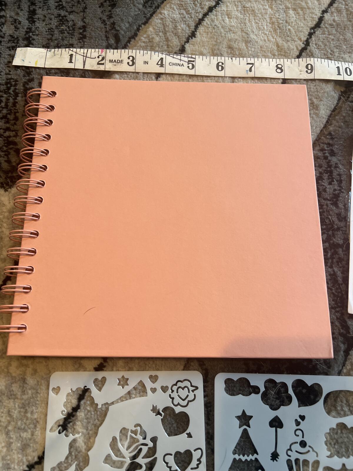 Peach Spiral Bound Sketchbook Scrapbook with Stencils and Colorful Stickers