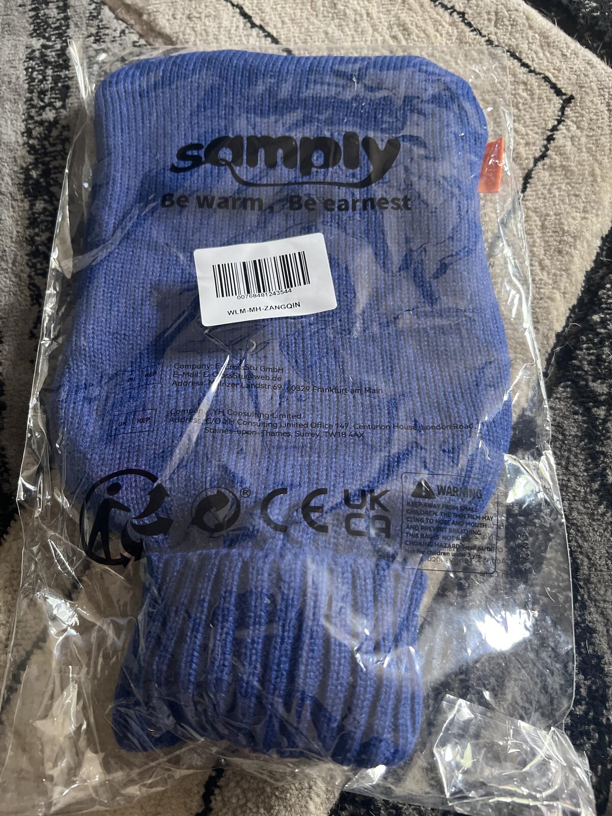 Samply Hot Water Bottle with Blue Knotted Cover