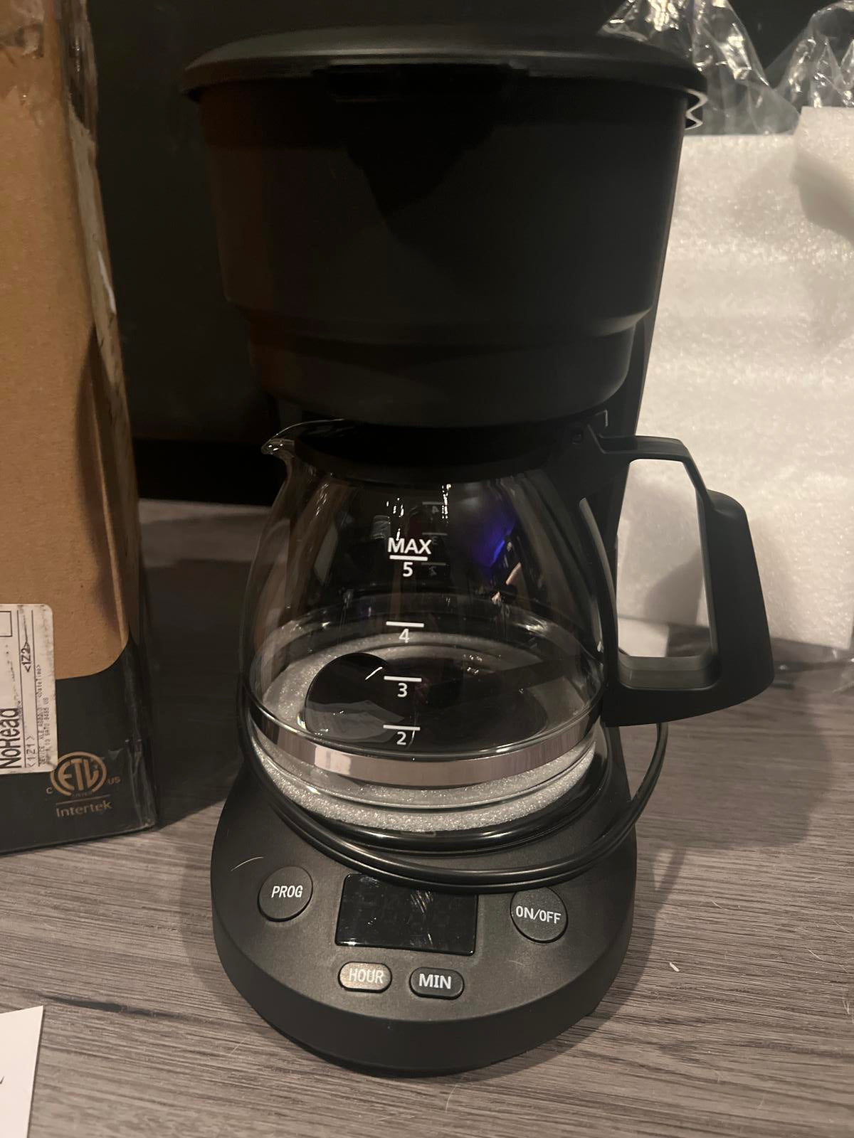 Compact 5 Cup (25 OZ) Drip Coffee Maker with Glass Carafe & Digital Controls